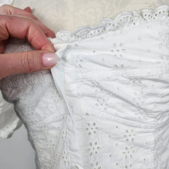 Gap White Peasant Eyelet Puff Sleeve Cotton Dress Size Small - Picture 6 of 15